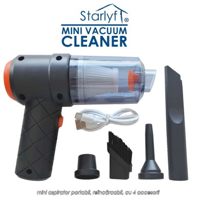 Starlyf Mini Vacuum Cleaner - mini aspirator portabil, reîncărcabil, cu 4 accesorii Starlyf Mini Vacuum Cleaner - mini aspirator portabil, reîncărcabil, cu 4 accesorii