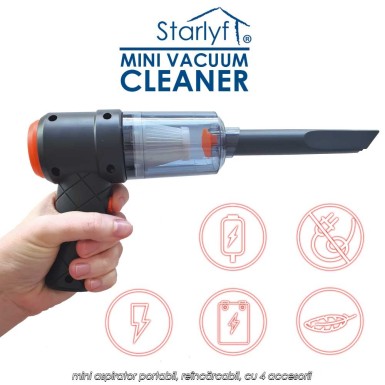 Starlyf Mini Vacuum Cleaner - mini aspirator portabil, reîncărcabil, cu 4 accesorii Starlyf Mini Vacuum Cleaner - mini aspirator portabil, reîncărcabil, cu 4 accesorii