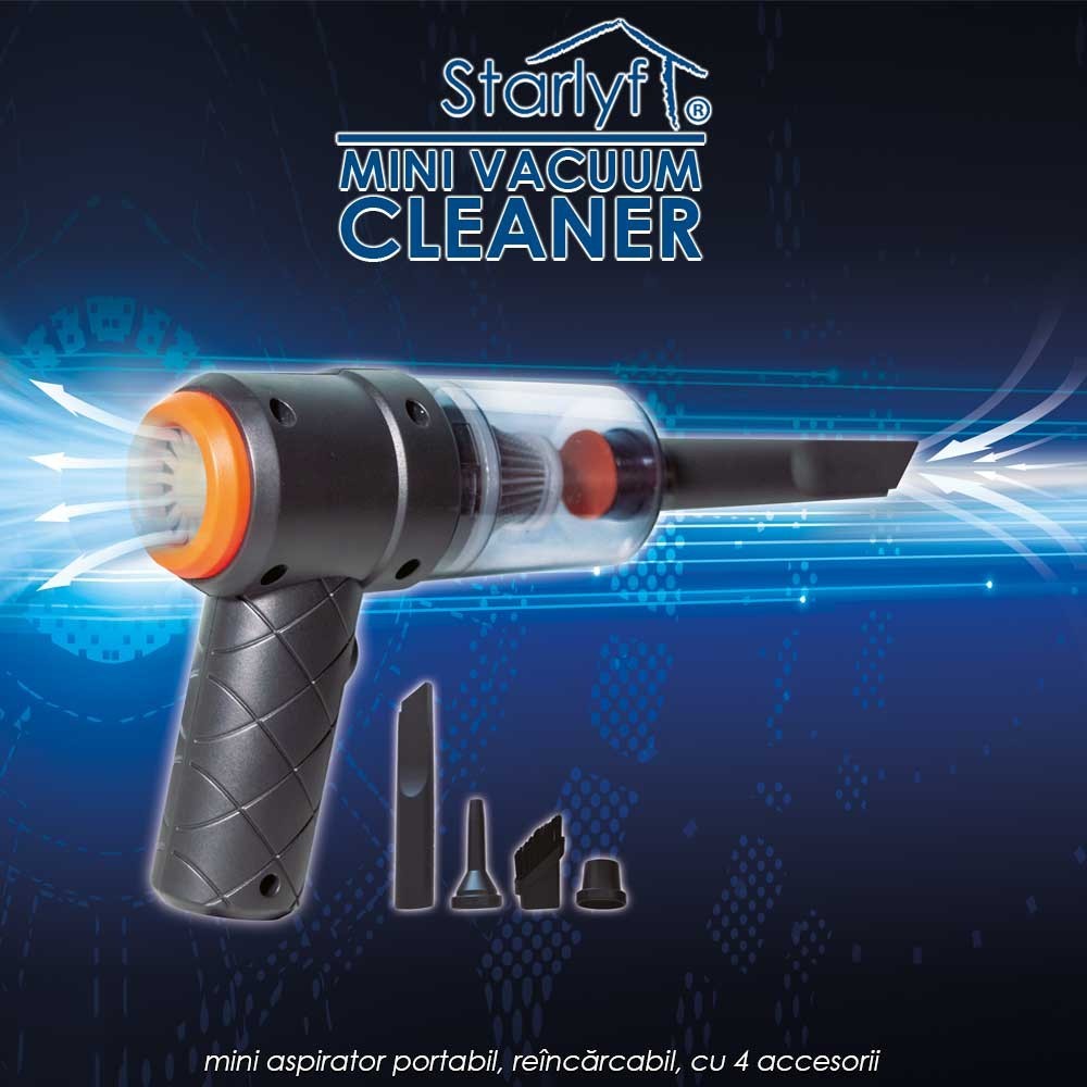 Starlyf Mini Vacuum Cleaner - mini aspirator portabil, reîncărcabil, cu 4 accesorii