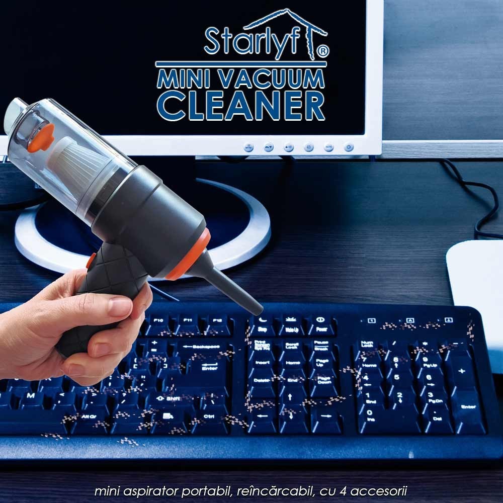 Starlyf Mini Vacuum Cleaner - mini aspirator portabil, reîncărcabil, cu 4 accesorii