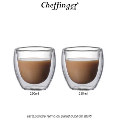 Cheffinger Home G12 - set 2 pahare termo cu pereți dubli din sticlă Cheffinger Home G12 - set 2 pahare termo cu pereți dubli din sticlă