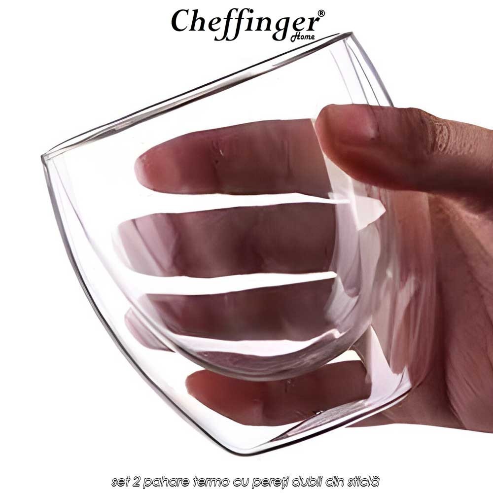 Cheffinger Home G12 - set 2 pahare termo cu pereți dubli din sticlă