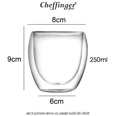 Cheffinger Home G12 - set 2 pahare termo cu pereți dubli din sticlă Cheffinger Home G12 - set 2 pahare termo cu pereți dubli din sticlă
