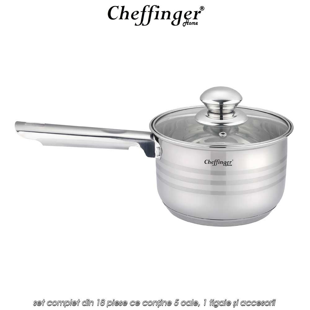 🍲Cheffinger Home 1830M | preț 429lei - transport Gratuit | set 18 piese ce conține 5 oale, 1 tigaie și accesorii | Telestar