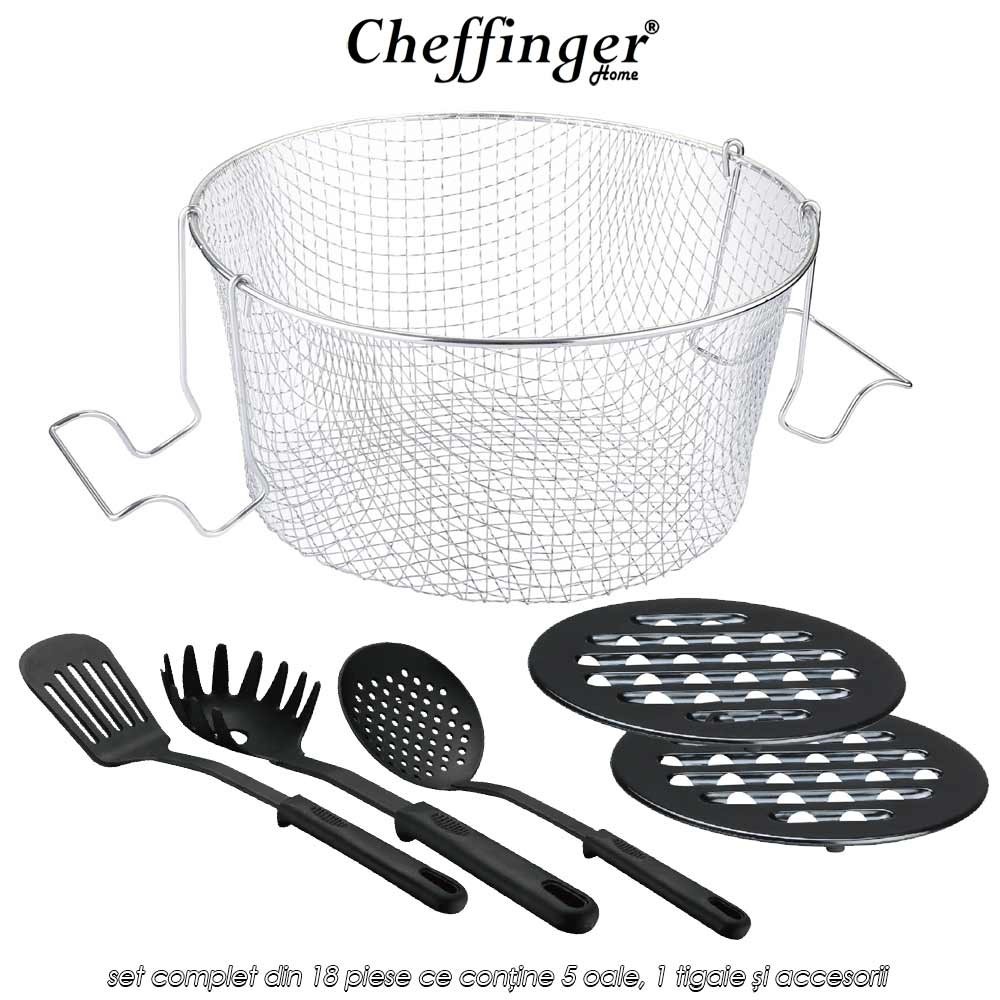 🍲Cheffinger Home 1830M | preț 429lei - transport Gratuit | set 18 piese ce conține 5 oale, 1 tigaie și accesorii | Telestar