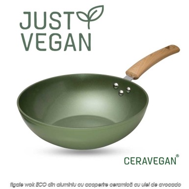 Just Vegan - tigaie wok ECO din aluminiu cu acoperire ceramică cu ulei de avocado 28cm Just Vegan - tigaie wok ECO din aluminiu cu acoperire ceramică cu ulei de avocado 28cm