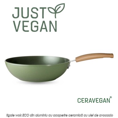 Just Vegan - tigaie wok ECO din aluminiu cu acoperire ceramică cu ulei de avocado 28cm Just Vegan - tigaie wok ECO din aluminiu cu acoperire ceramică cu ulei de avocado 28cm