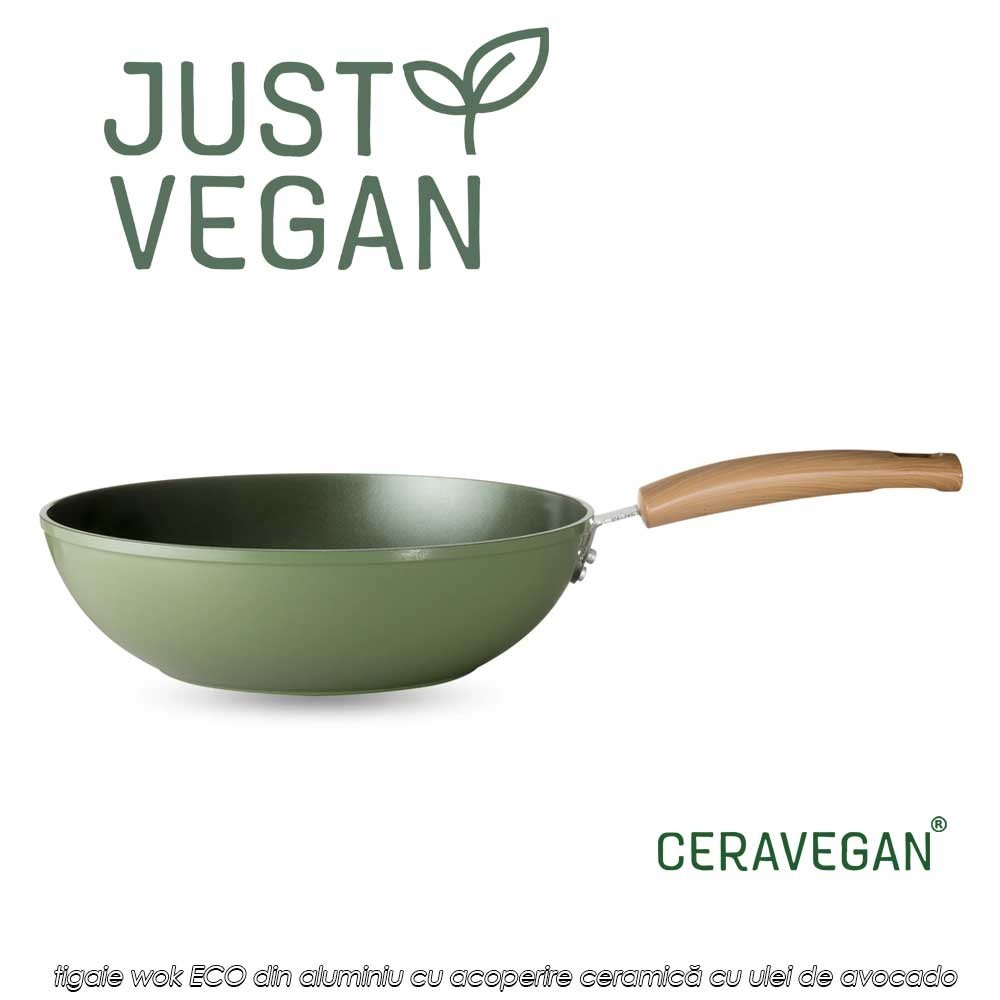 Just Vegan - tigaie wok ECO din aluminiu cu acoperire ceramică cu ulei de avocado 28cm