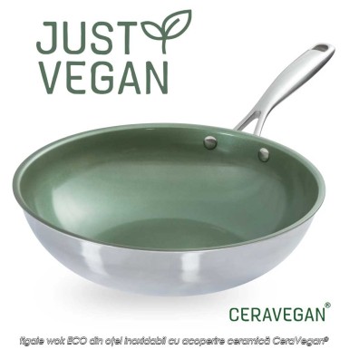 Just Vegan - tigaie wok ECO din oțel inoxidabil cu acoperire ceramică cu ulei de avocado 28cm Just Vegan - tigaie wok ECO din oțel inoxidabil cu acoperire ceramică cu ulei de avocado 28cm