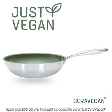 Just Vegan - tigaie wok ECO din oțel inoxidabil cu acoperire ceramică cu ulei de avocado 28cm Just Vegan - tigaie wok ECO din oțel inoxidabil cu acoperire ceramică cu ulei de avocado 28cm