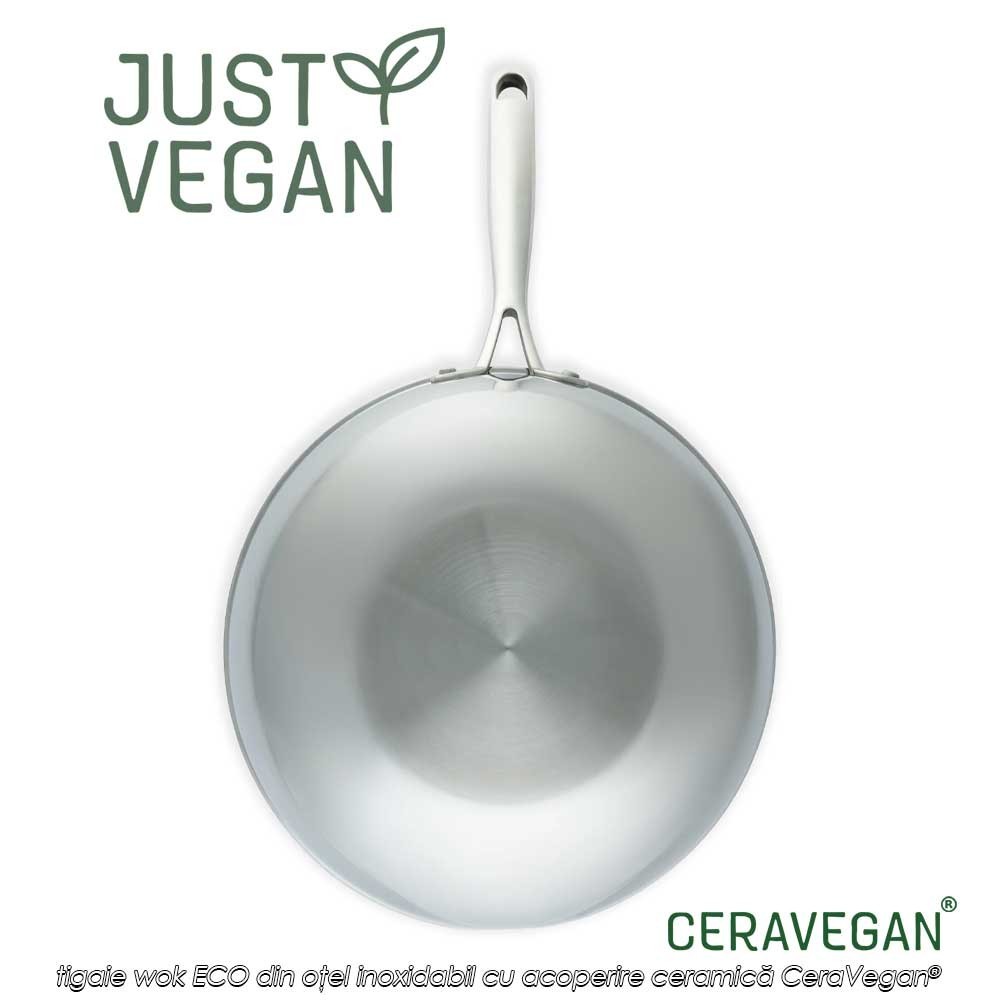 Just Vegan - tigaie wok ECO din oțel inoxidabil cu acoperire ceramică cu ulei de avocado 28cm