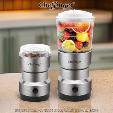 Cheffinger Home CGB300 - 2în1 mini blender cu râșniță și recipient din plastic de 350ml Cheffinger Home CGB300 - 2în1 mini blender cu râșniță și recipient din plastic de 350ml