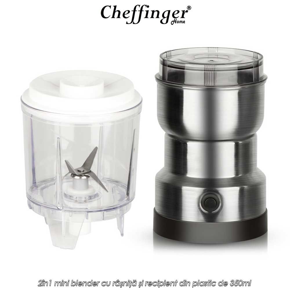 Cheffinger Home CGB300 - 2în1 mini blender cu râșniță și recipient din plastic de 350ml