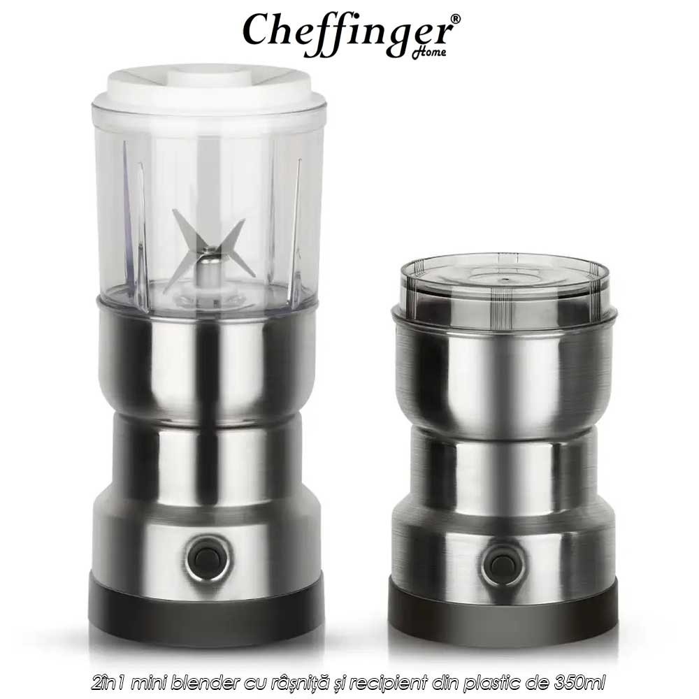 Cheffinger Home CGB300 - 2în1 mini blender cu râșniță și recipient din plastic de 350ml