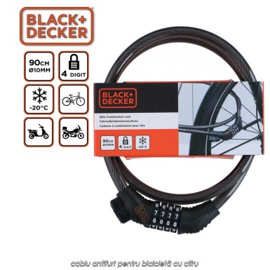 Black+Decker Bike Combination Lock - cablu antifurt pentru bicicletă cu cifru Black+Decker Bike Combination Lock - cablu antifurt pentru bicicletă cu cifru