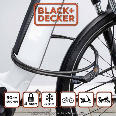 Black+Decker Bike Combination Lock - cablu antifurt pentru bicicletă cu cifru Black+Decker Bike Combination Lock - cablu antifurt pentru bicicletă cu cifru
