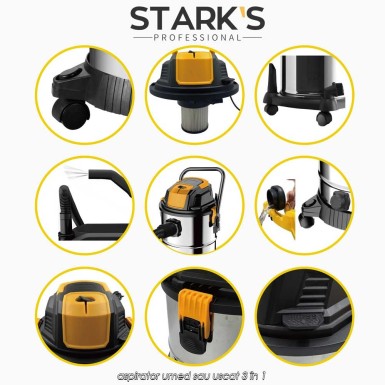 Stark's Professional Wet and Dry Vacuum Cleaner - aspirator umed sau uscat 3 în 1 Stark's Professional Wet and Dry Vacuum Cleaner - aspirator umed sau uscat 3 în 1