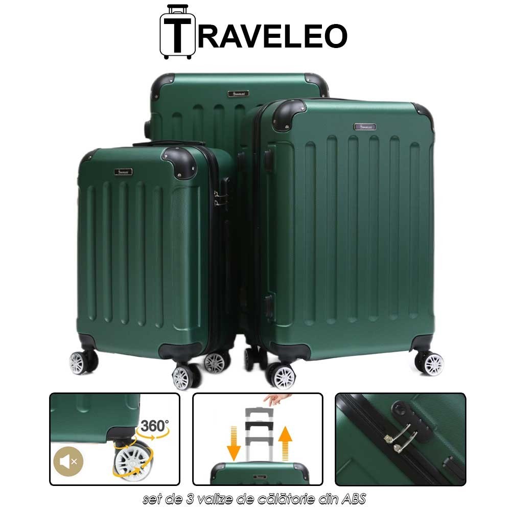 Traveleo ABS01GR - set de 3 valize de călătorie din ABS