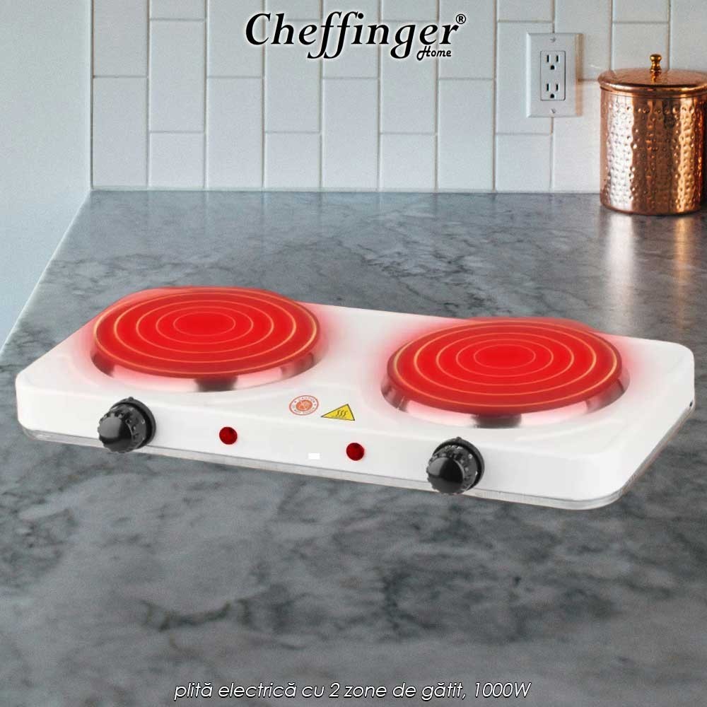 Cheffinger Home Hot Plate EHD1000 - plită electrică cu 2 zone de gătit, 1000W