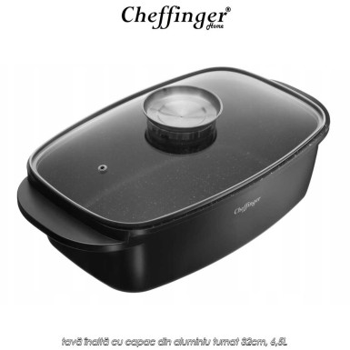 Cheffinger RO32 - tavă înaltă cu capac din aluminiu turnat 32cm, 6,5L Cheffinger RO32 - tavă înaltă cu capac din aluminiu turnat 32cm, 6,5L