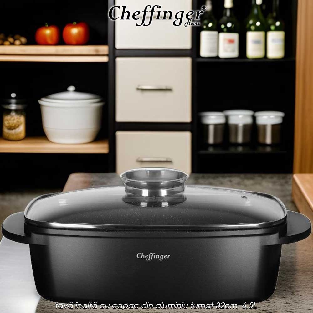 Cheffinger RO32 - tavă înaltă cu capac din aluminiu turnat 32cm, 6,5L
