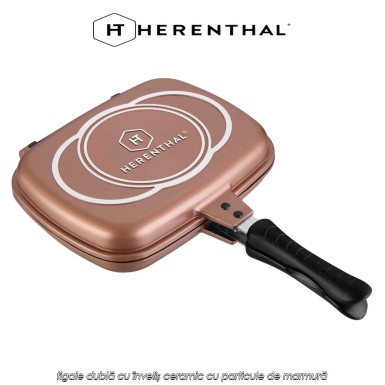 Herenthal Double Pan CDF32M Copper- tigaie dublă cu înveliș ceramic cu particule de marmură Herenthal Double Pan CDF32M Copper- tigaie dublă cu înveliș ceramic cu particule de marmură