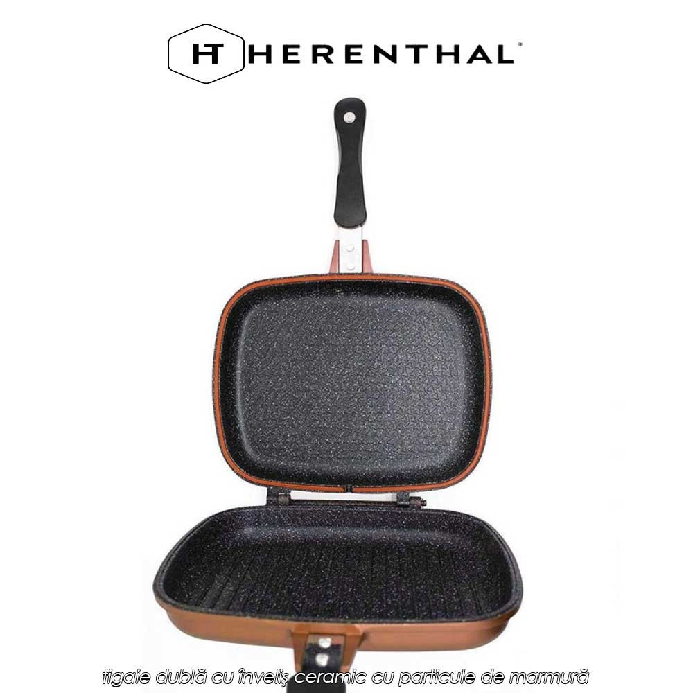Herenthal Double Pan CDF32M Copper- tigaie dublă cu înveliș ceramic cu particule de marmură