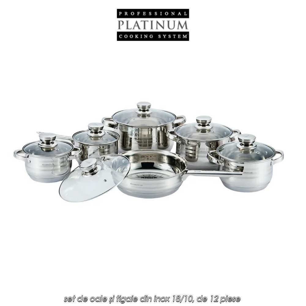 Platinum Collection PL-12053G - set de oale și tigaie din inox 18/10, de 12 piese