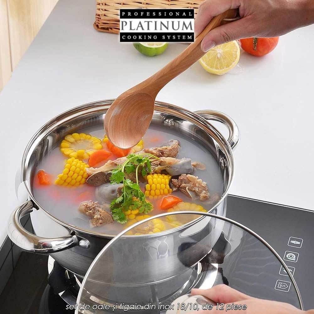 Platinum Collection PL-12053G - set de oale și tigaie din inox 18/10, de 12 piese