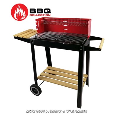 BBQ Collection S4 - grătar robust cu paravan și rafturi reglabile BBQ Collection S4 - grătar robust cu paravan și rafturi reglabile