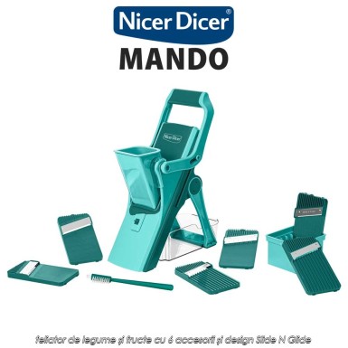 Nicer Dicer Mando - feliator de legume și fructe cu 6 accesorii și design Slide N Glide Nicer Dicer Mando - feliator de legume și fructe cu 6 accesorii și design Slide N Glide