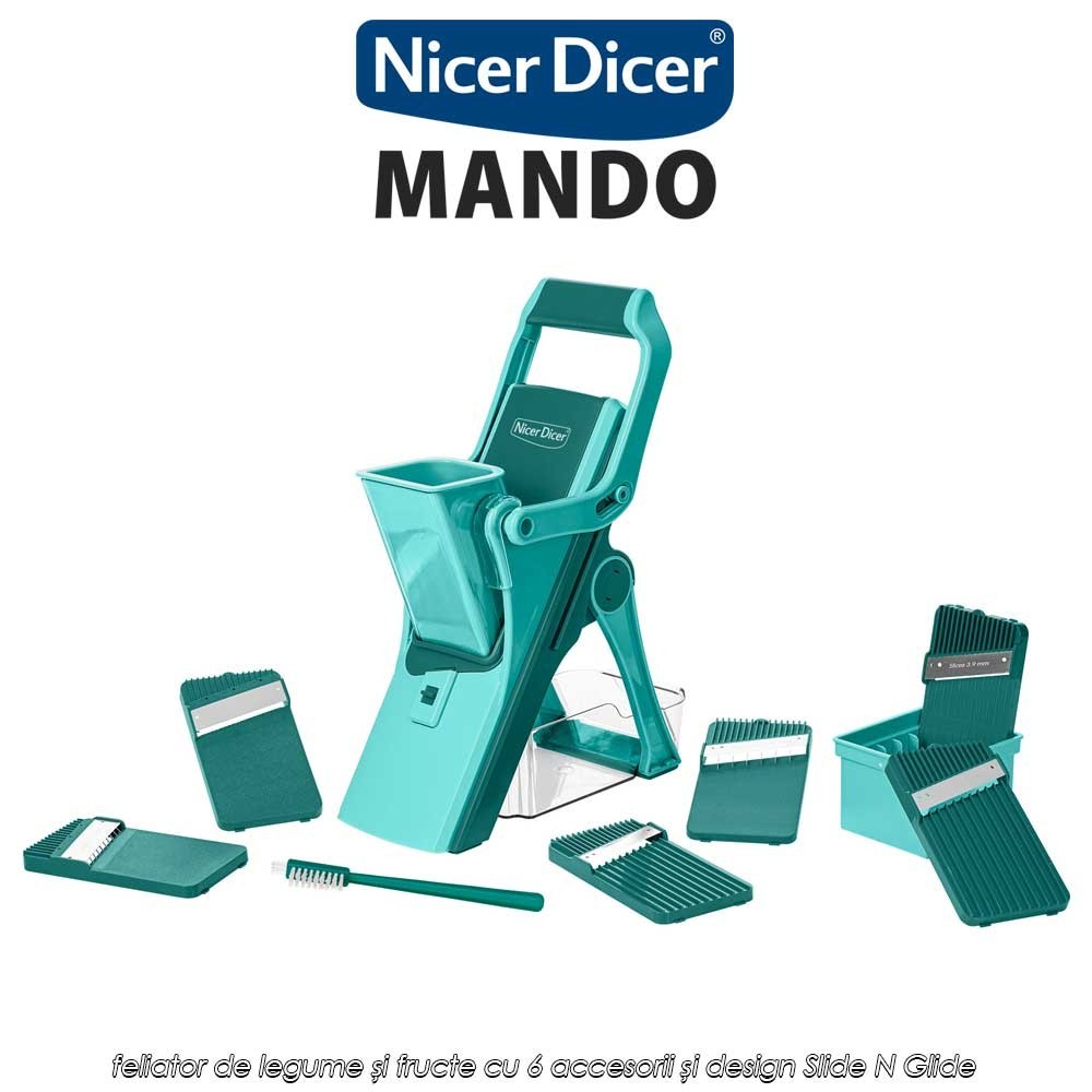 Nicer Dicer Mando - feliator de legume și fructe cu 6 accesorii și design Slide N Glide