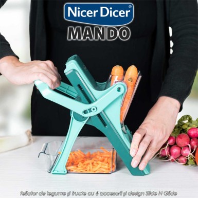 Nicer Dicer Mando - feliator de legume și fructe cu 6 accesorii și design Slide N Glide Nicer Dicer Mando - feliator de legume și fructe cu 6 accesorii și design Slide N Glide