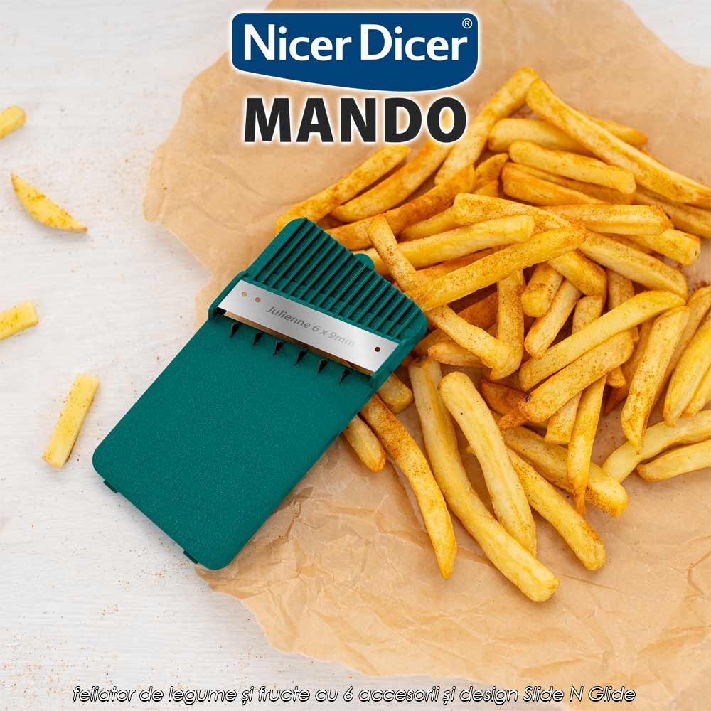 Nicer Dicer Mando - feliator de legume și fructe cu 6 accesorii și design Slide N Glide