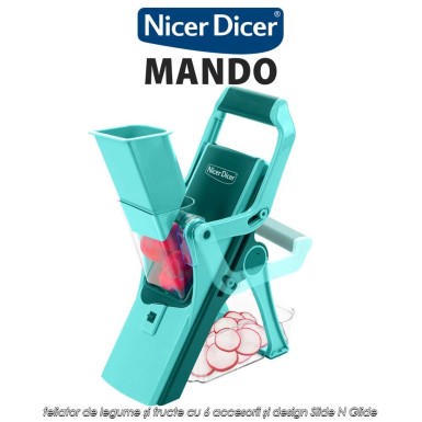 Nicer Dicer Mando - feliator de legume și fructe cu 6 accesorii și design Slide N Glide Nicer Dicer Mando - feliator de legume și fructe cu 6 accesorii și design Slide N Glide