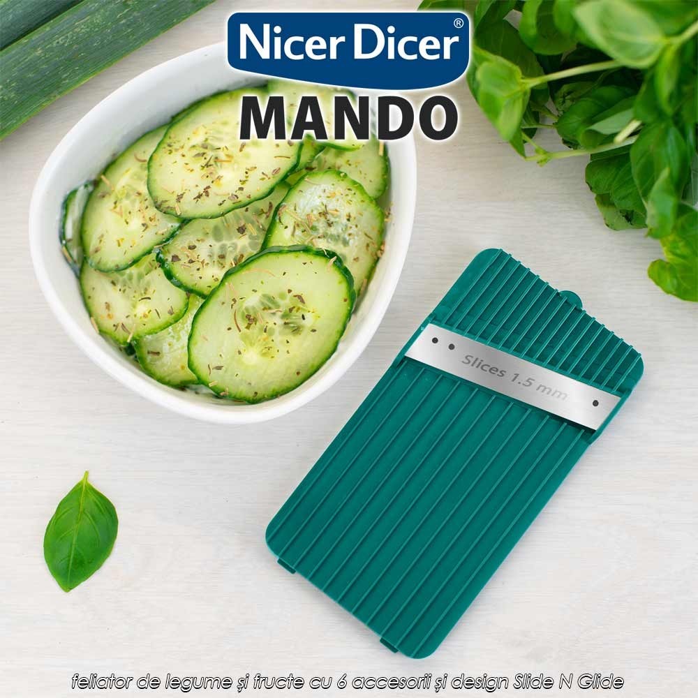 Nicer Dicer Mando - feliator de legume și fructe cu 6 accesorii și design Slide N Glide