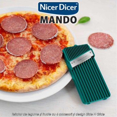 Nicer Dicer Mando - feliator de legume și fructe cu 6 accesorii și design Slide N Glide Nicer Dicer Mando - feliator de legume și fructe cu 6 accesorii și design Slide N Glide