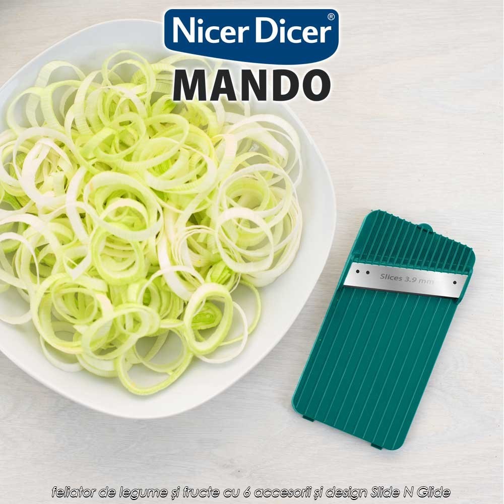 Nicer Dicer Mando - feliator de legume și fructe cu 6 accesorii și design Slide N Glide