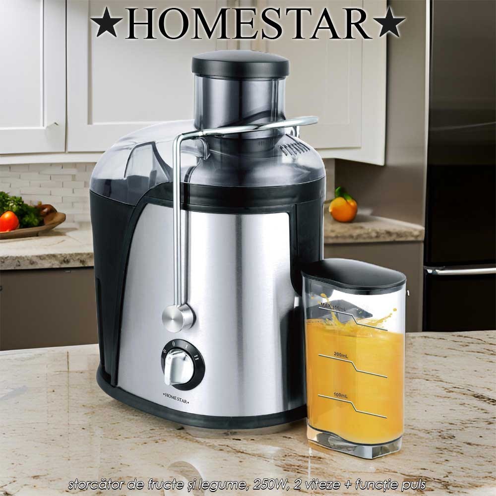 HomeStar Juice Extractor JE250 - storcător de fructe și legume, 250W, 2 viteze + funcție puls