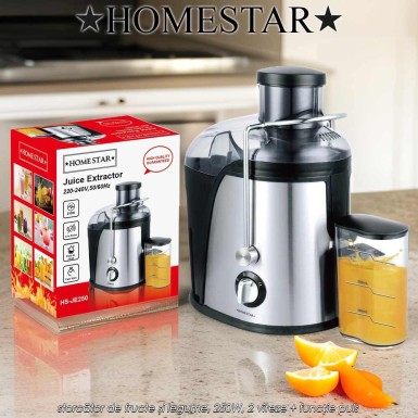 HomeStar Juice Extractor JE250 - storcător de fructe și legume, 250W, 2 viteze + funcție puls HomeStar Juice Extractor JE250 - storcător de fructe și legume, 250W, 2 viteze + funcție puls