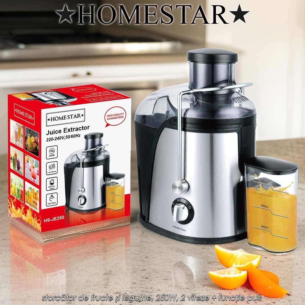 HomeStar Juice Extractor JE250 - storcător de fructe și legume, 250W, 2 viteze + funcție puls