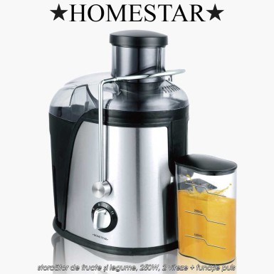HomeStar Juice Extractor JE250 - storcător de fructe și legume, 250W, 2 viteze + funcție puls HomeStar Juice Extractor JE250 - storcător de fructe și legume, 250W, 2 viteze + funcție puls