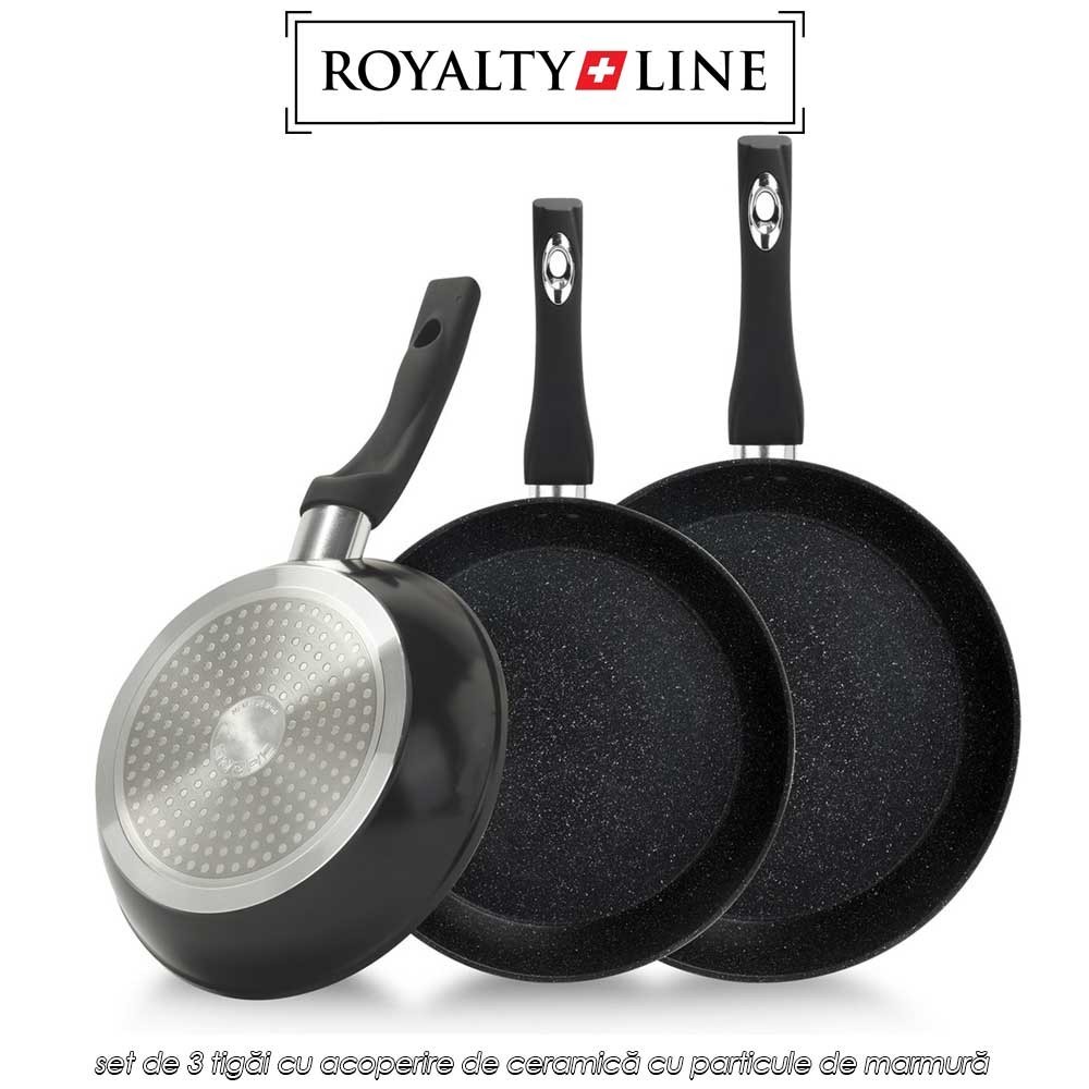 Royalty Line RL-FM3F-BLK - set de 3 tigăi cu acoperire de ceramică cu particule de marmură Royalty Line RL-FM3F-BLK - set de 3 tigăi cu acoperire de ceramică cu particule de marmură