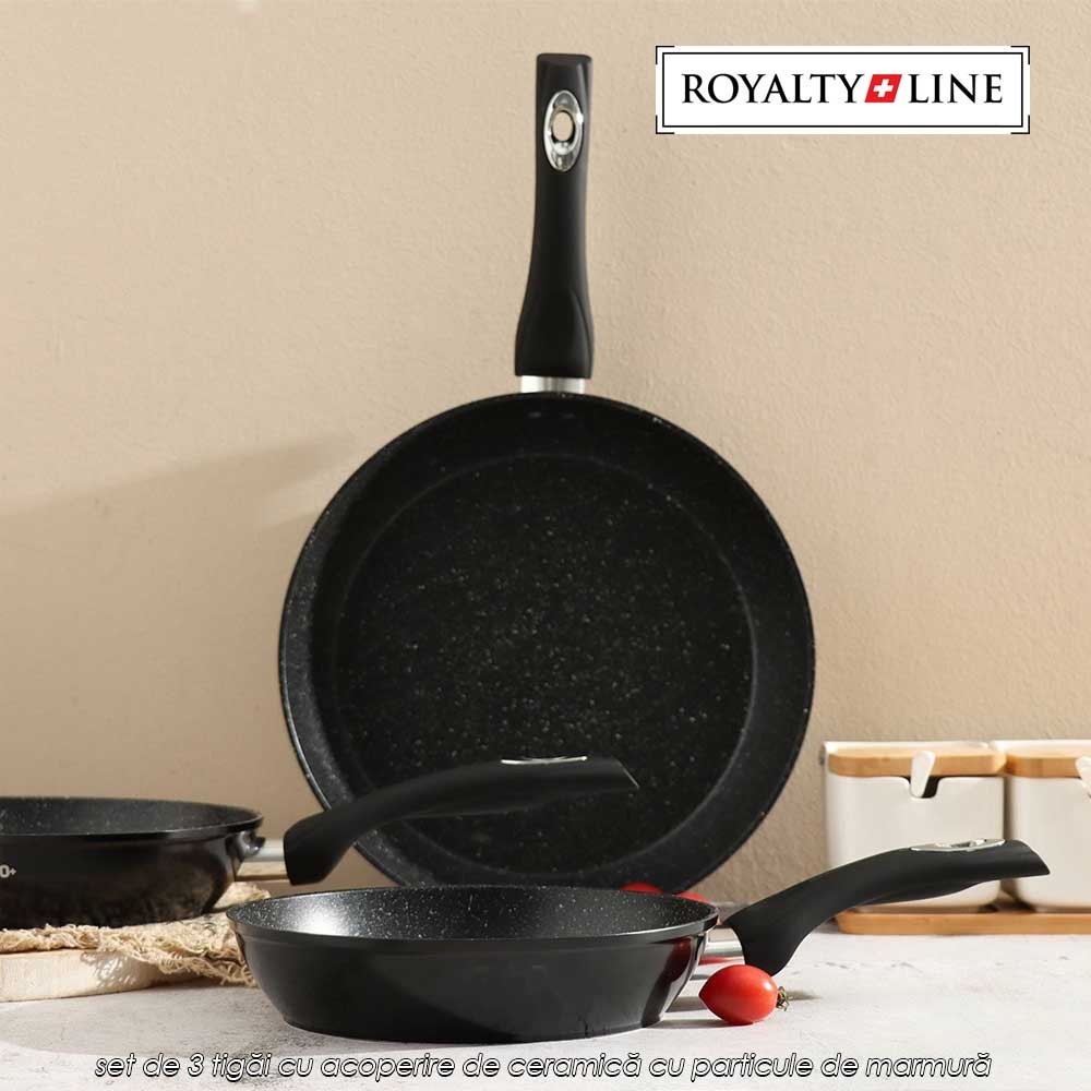 Royalty Line RL-FM3F-BLK - set de 3 tigăi cu acoperire de ceramică cu particule de marmură Royalty Line RL-FM3F-BLK - set de 3 tigăi cu acoperire de ceramică cu particule de marmură