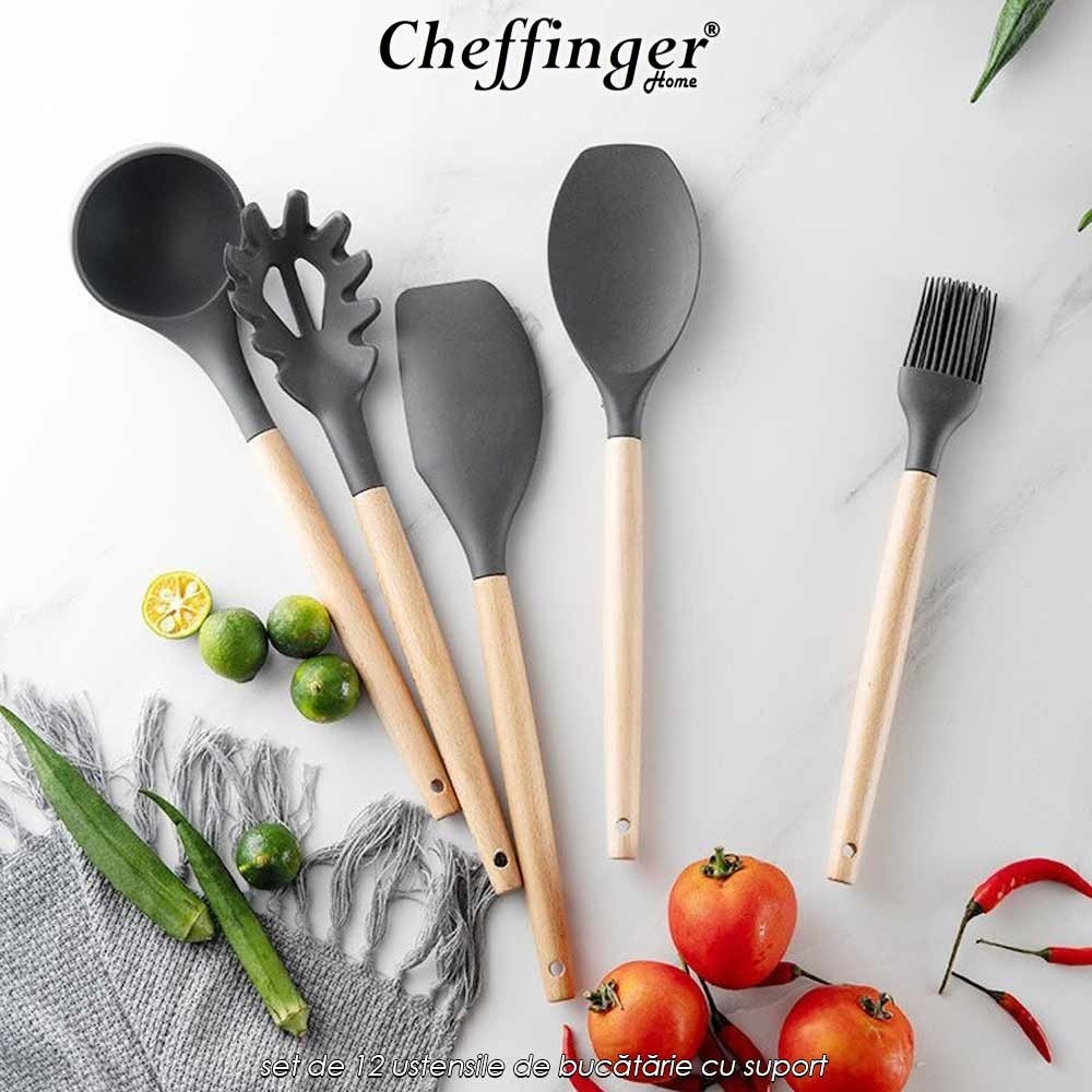 Cheffinger Home UT11 - set de 12 ustensile de bucătărie cu suport
