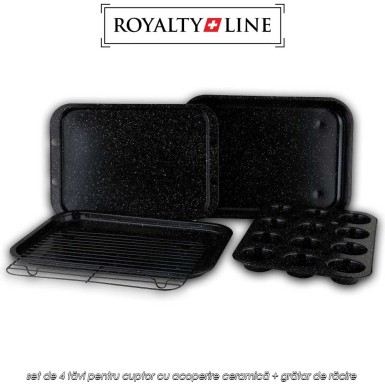 Royalty Line RL-5RB - set de 4 tăvi pentru cuptor cu acoperire ceramică + grătar de răcire Royalty Line RL-5RB - set de 4 tăvi pentru cuptor cu acoperire ceramică + grătar de răcire