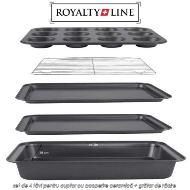 Royalty Line RL-5RB - set de 4 tăvi pentru cuptor cu acoperire ceramică + grătar de răcire Royalty Line RL-5RB - set de 4 tăvi pentru cuptor cu acoperire ceramică + grătar de răcire