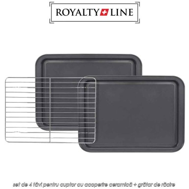 Royalty Line RL-5RB - set de 4 tăvi pentru cuptor cu acoperire ceramică + grătar de răcire Royalty Line RL-5RB - set de 4 tăvi pentru cuptor cu acoperire ceramică + grătar de răcire