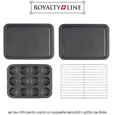 Royalty Line RL-5RB - set de 4 tăvi pentru cuptor cu acoperire ceramică + grătar de răcire Royalty Line RL-5RB - set de 4 tăvi pentru cuptor cu acoperire ceramică + grătar de răcire