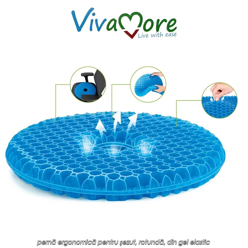 Vivamore Gel Cushion Donut – pernă ergonomică pentru șezut, rotundă, din gel elastic